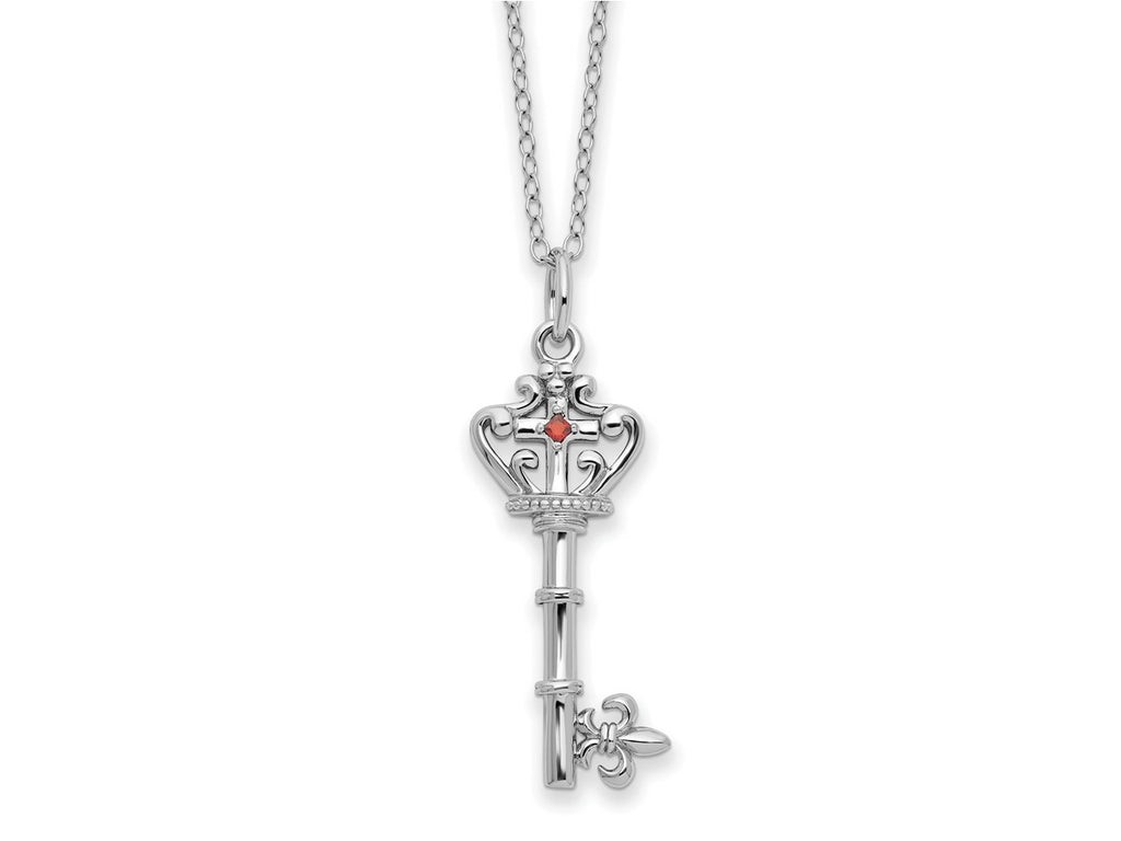 Sentimental Expressions 925 Sterling Silver Cable  Red CZ Antiqued Key of David Necklace 18 Inches x 15 mm