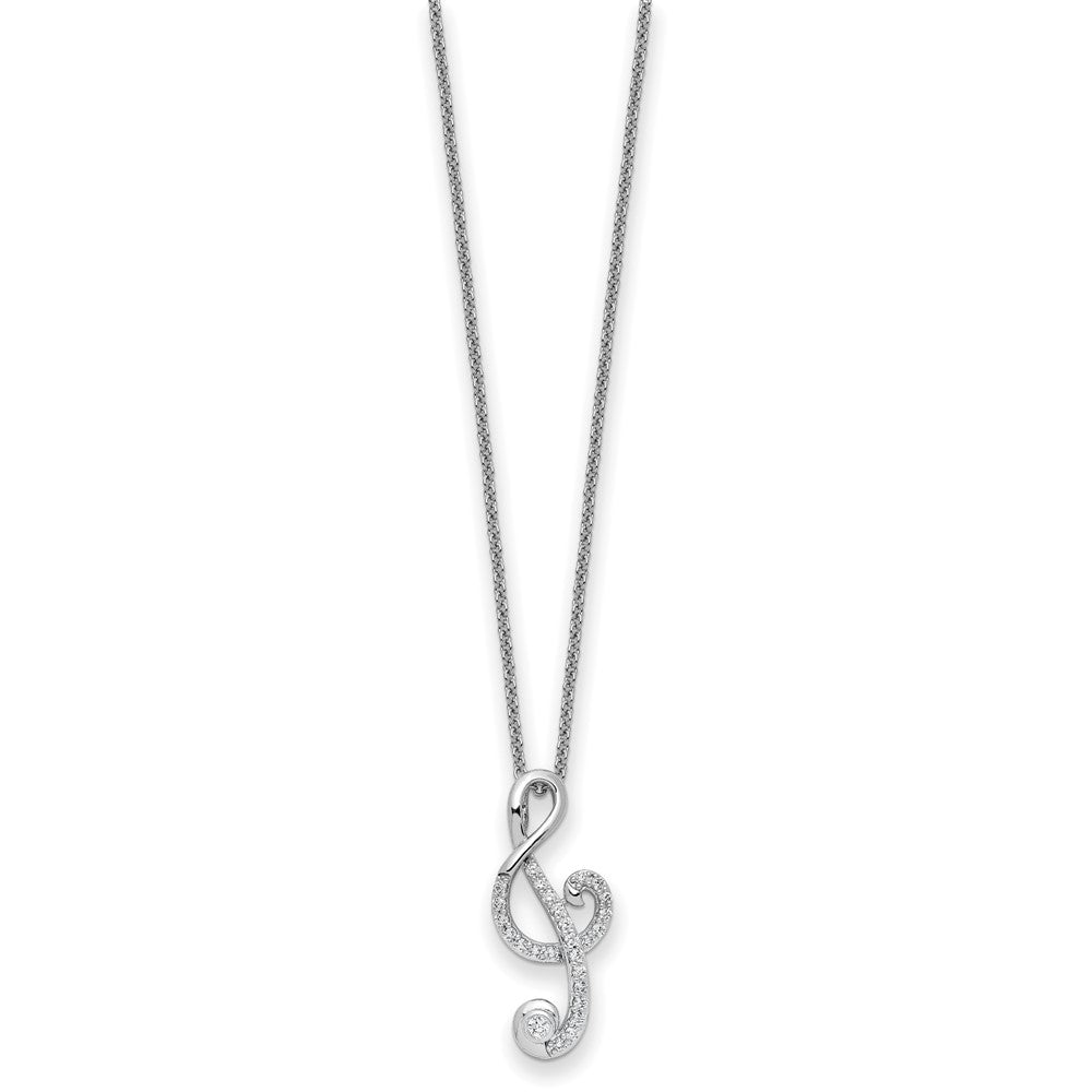 Sentimental Expressions 925 Sterling Silver Cable Rhodium Plated CZ Music Necklace 18 Inches x 10 mm