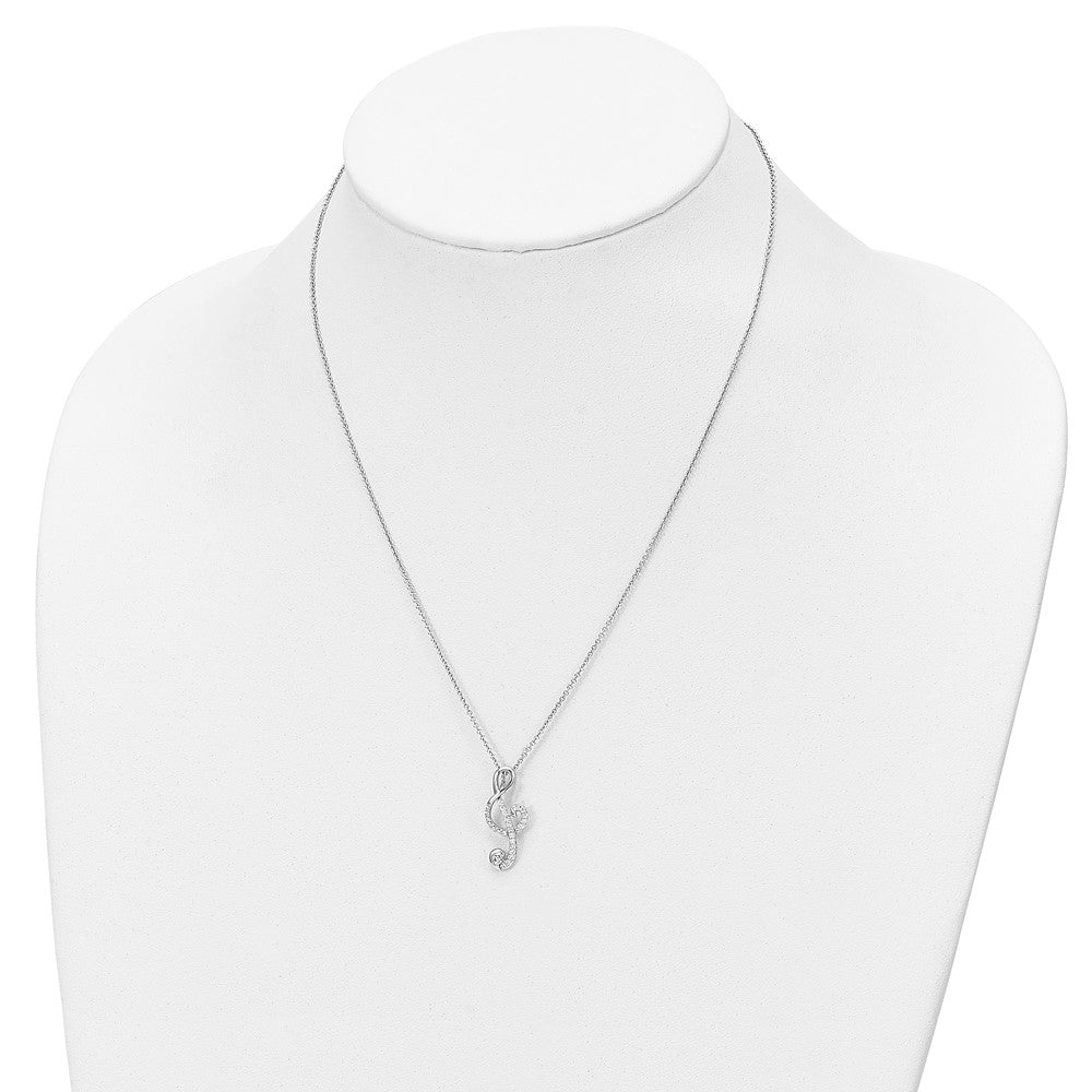 Sentimental Expressions 925 Sterling Silver Cable Rhodium Plated CZ Music Necklace 18 Inches x 10 mm