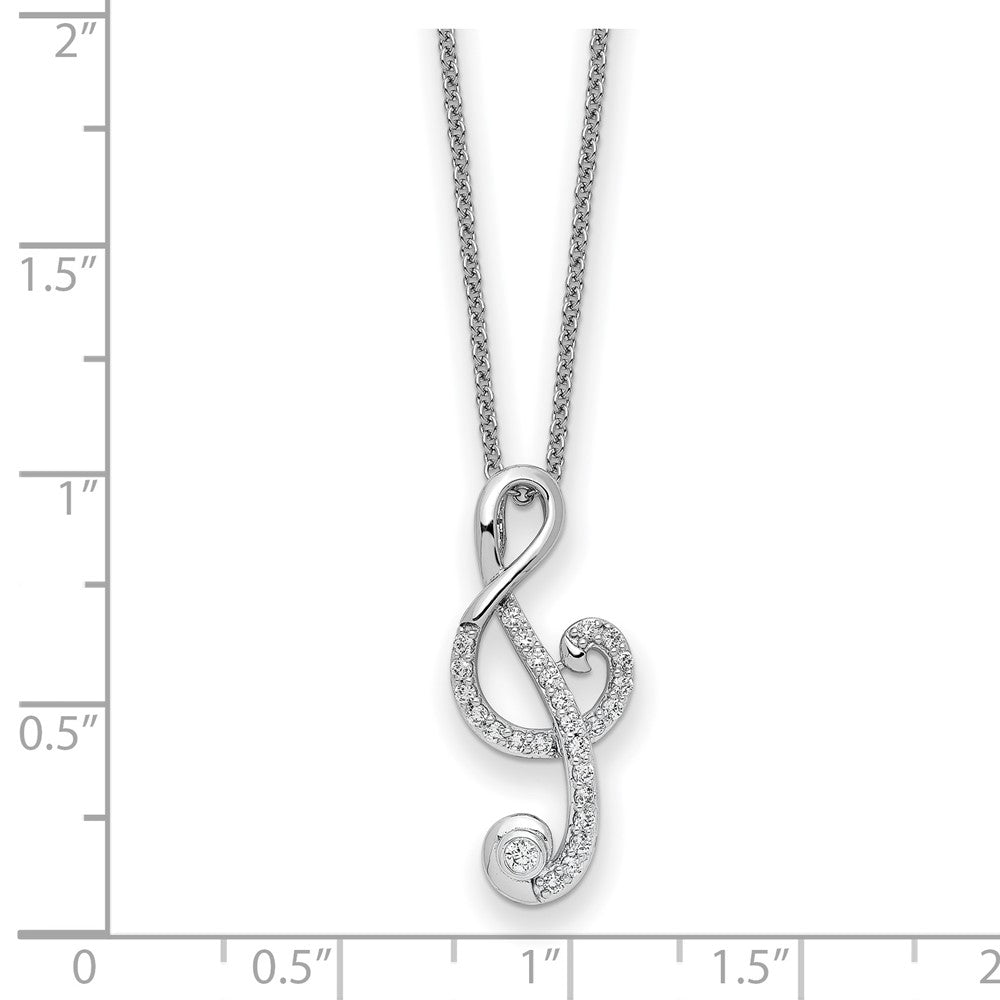 Sentimental Expressions 925 Sterling Silver Cable Rhodium Plated CZ Music Necklace 18 Inches x 10 mm