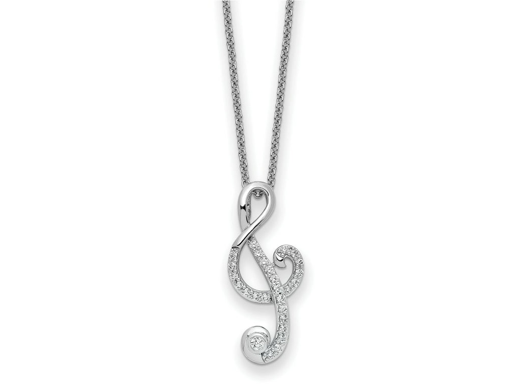 Sentimental Expressions 925 Sterling Silver Cable Rhodium Plated CZ Music Necklace 18 Inches x 10 mm