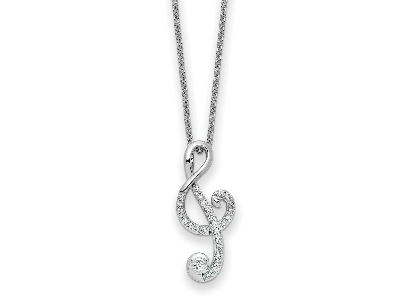 Sentimental Expressions 925 Sterling Silver Cable Rhodium Plated CZ Music Necklace 18 Inches x 10 mm