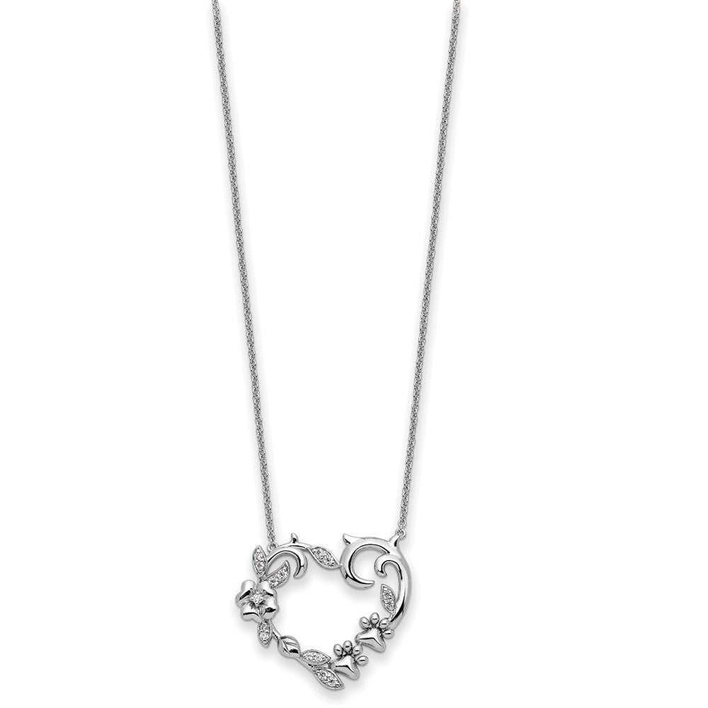 Sentimental Expressions 925 Sterling Silver Cable  CZ My Special Pet Heart Necklace 18 Inches x 26 mm