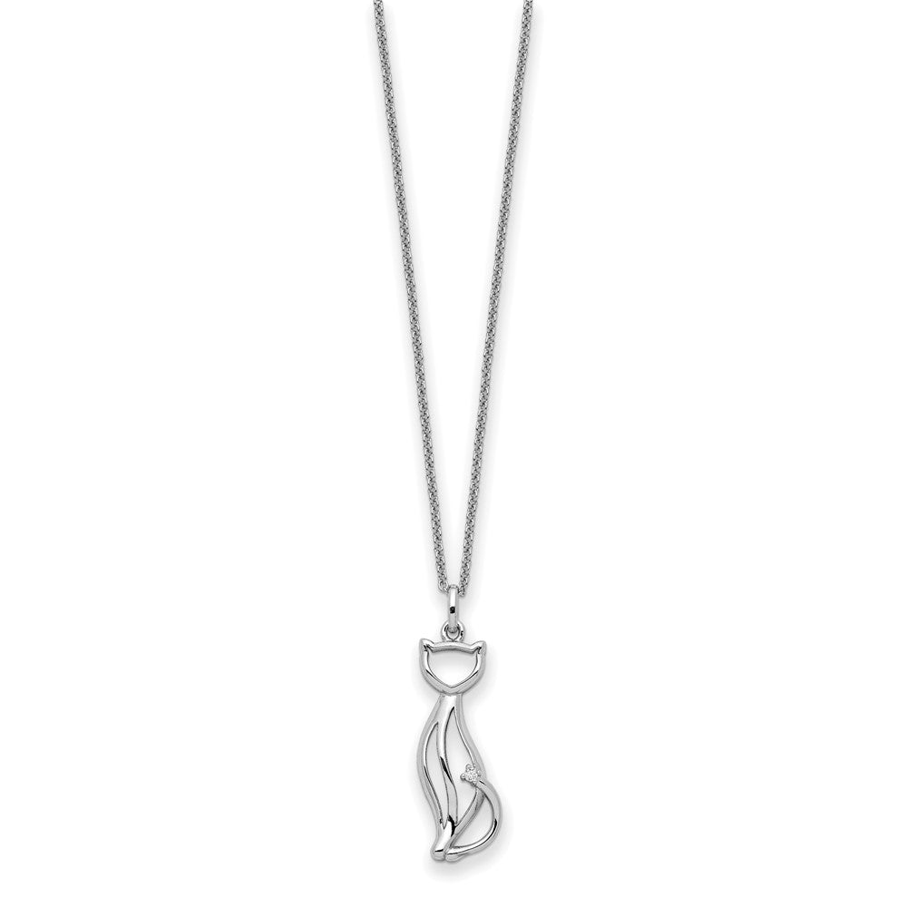 Sentimental Expressions 925 Sterling Silver CZ Purrfect Love Cat Necklace 18 Inches x 9 mm