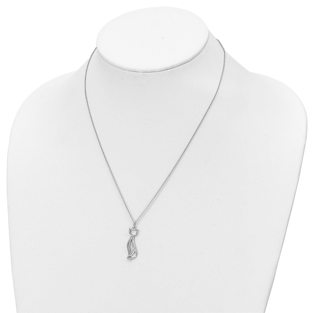 Sentimental Expressions 925 Sterling Silver CZ Purrfect Love Cat Necklace 18 Inches x 9 mm