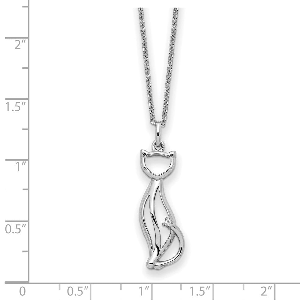 Sentimental Expressions 925 Sterling Silver CZ Purrfect Love Cat Necklace 18 Inches x 9 mm