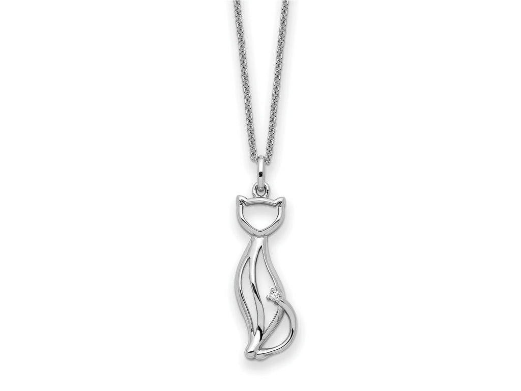 Sentimental Expressions 925 Sterling Silver CZ Purrfect Love Cat Necklace 18 Inches x 9 mm