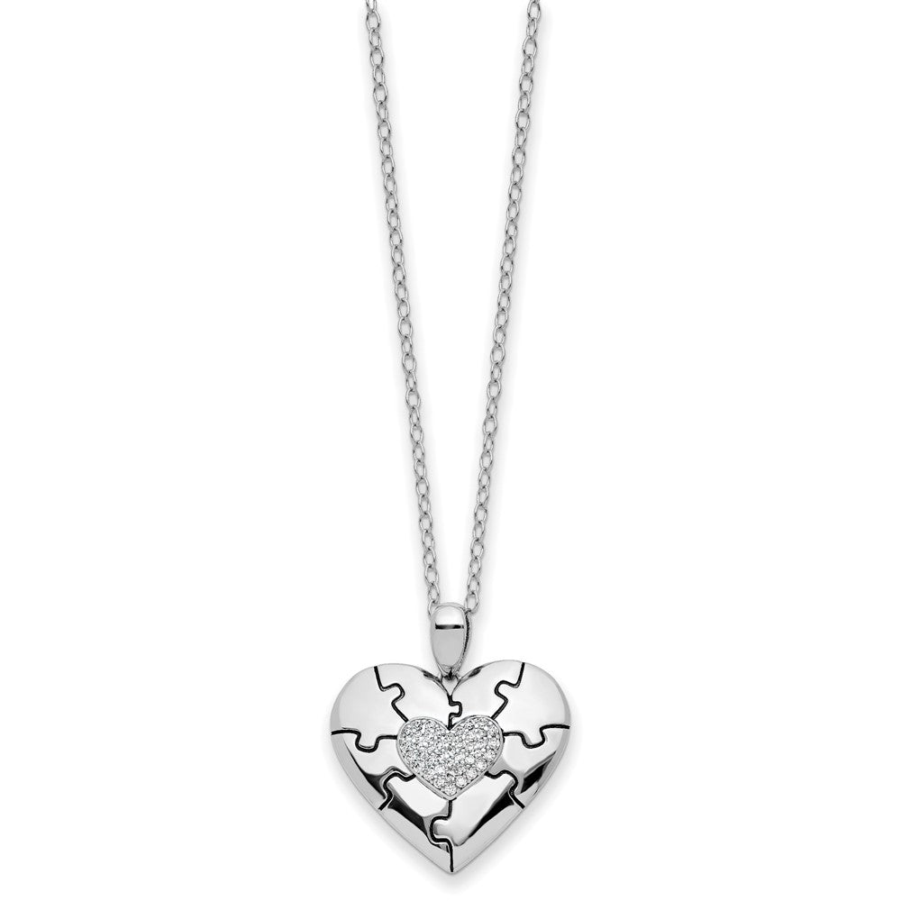 Sentimental Expressions 925 Sterling Silver Cable CZ Antiqued Love You To Pieces Necklace 18 Inches x 26 mm