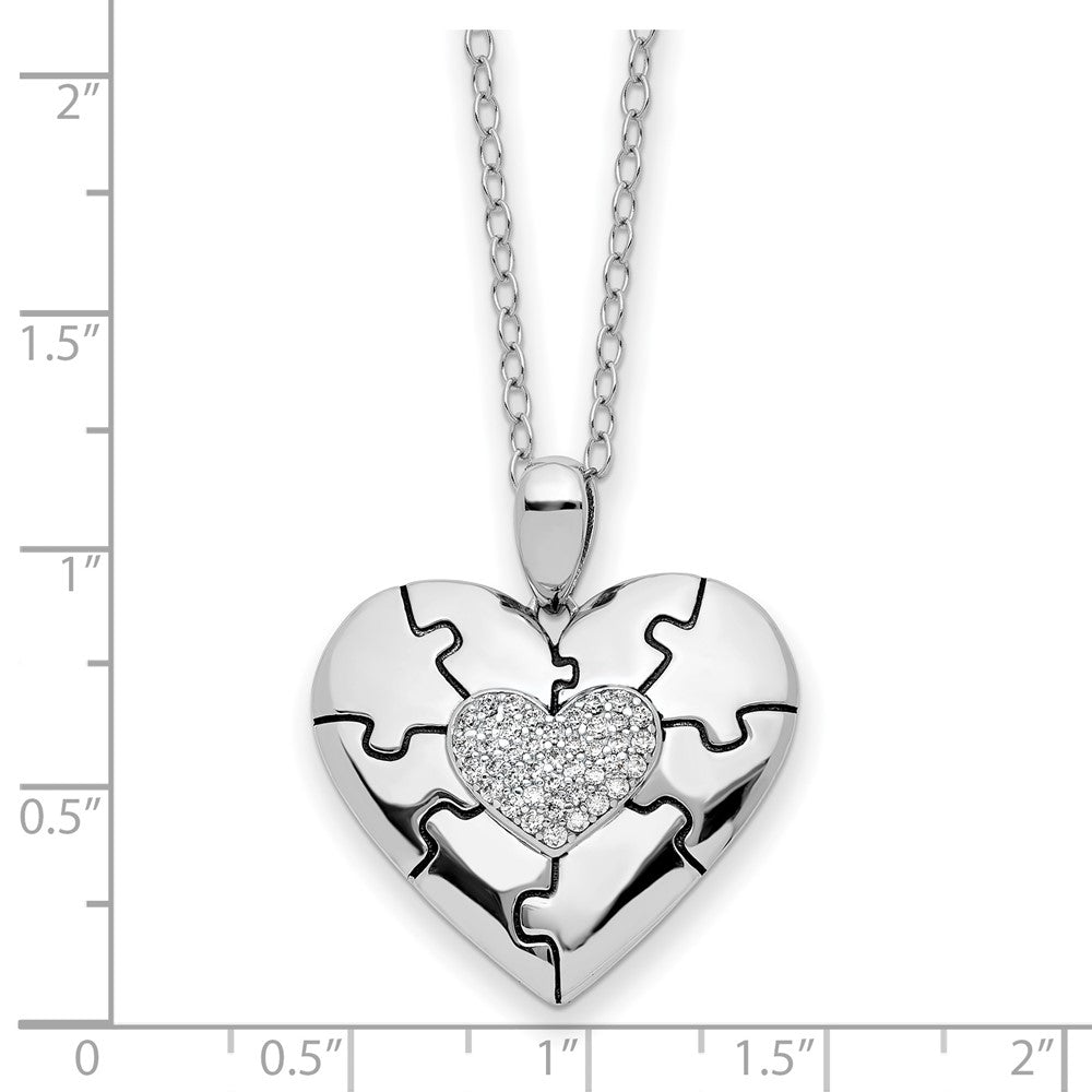 Sentimental Expressions 925 Sterling Silver Cable CZ Antiqued Love You To Pieces Necklace 18 Inches x 26 mm