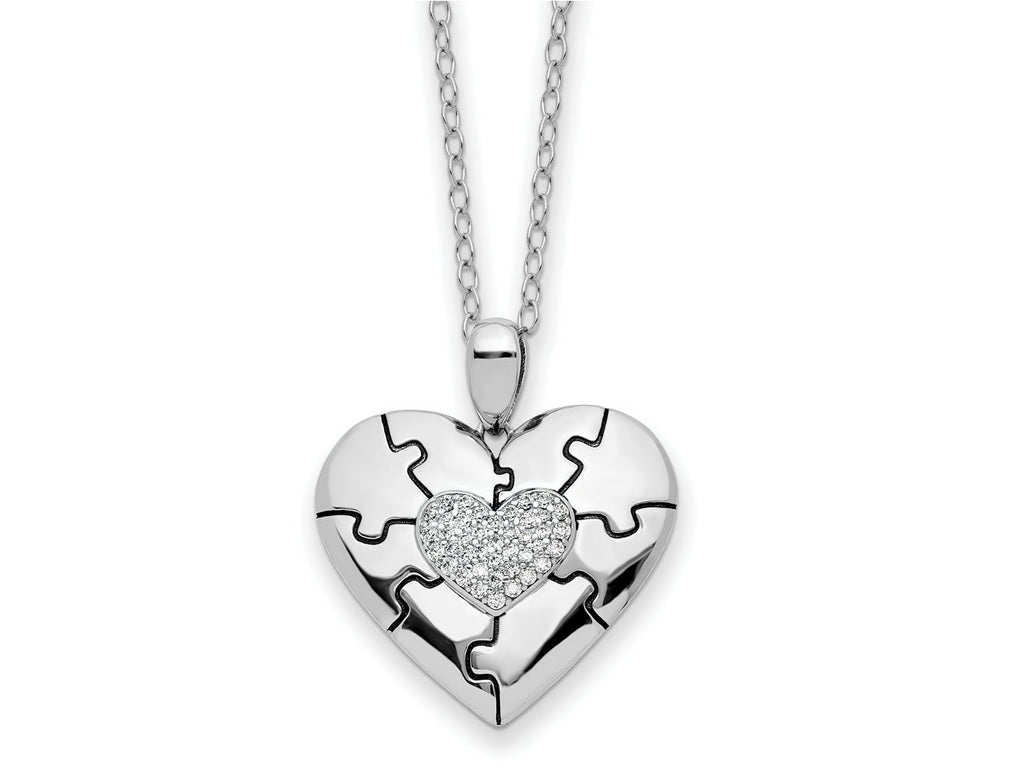 Sentimental Expressions 925 Sterling Silver Cable CZ Antiqued Love You To Pieces Necklace 18 Inches x 26 mm