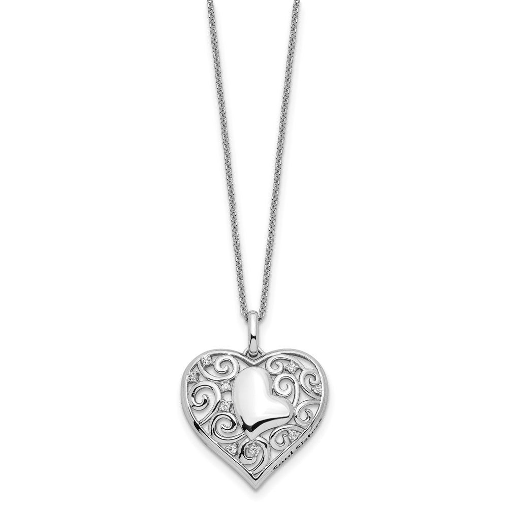 Sentimental Expressions 925 Sterling Silver Cable CZ Antiqued Soul Sister Heart Necklace 18 Inches x 23 mm