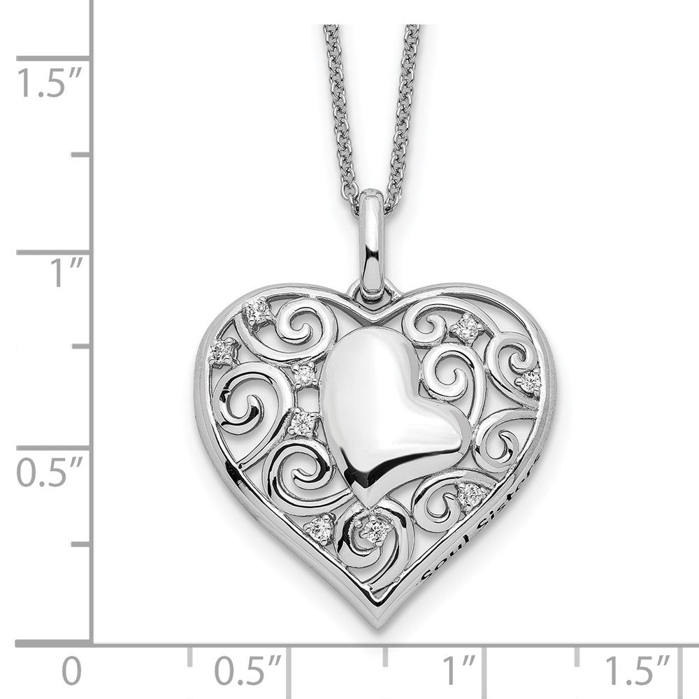 Sentimental Expressions 925 Sterling Silver Cable CZ Antiqued Soul Sister Heart Necklace 18 Inches x 23 mm