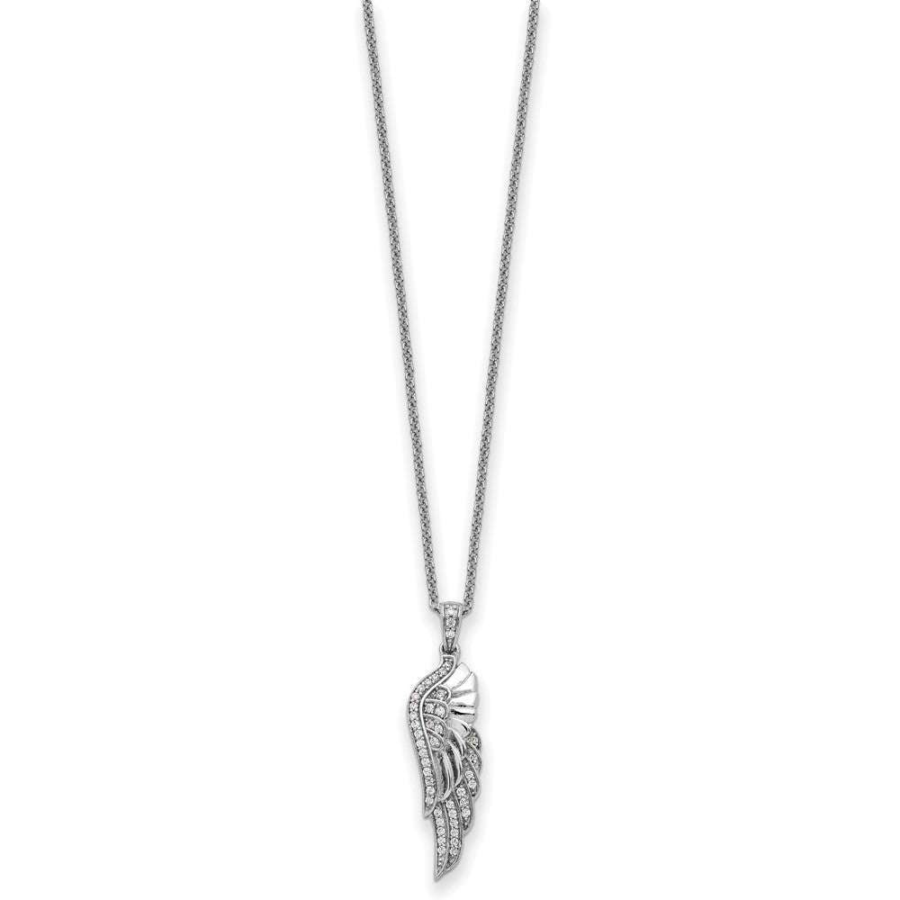 Sentimental Expressions 925 Sterling Silver Cable  CZ Heaven Sent Wing 22in Necklace 22 Inches x 8.2 mm
