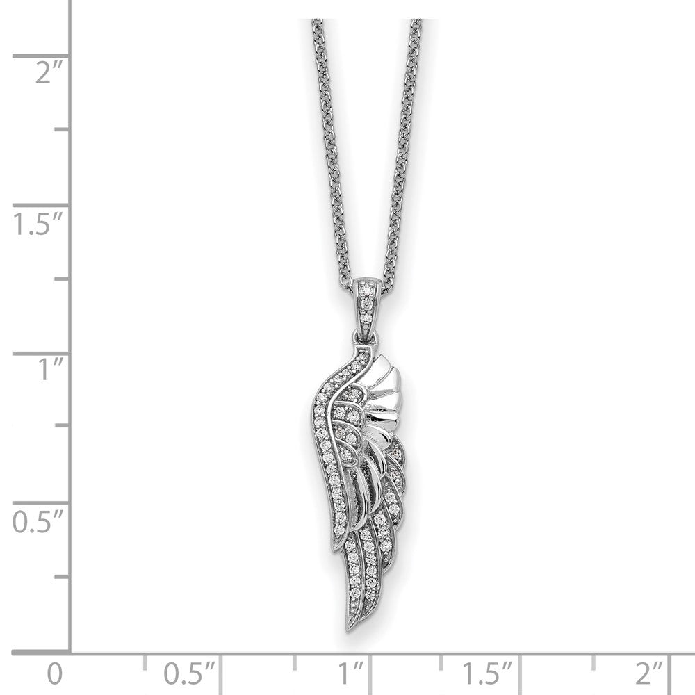 Sentimental Expressions 925 Sterling Silver Cable  CZ Heaven Sent Wing 22in Necklace 22 Inches x 8.2 mm
