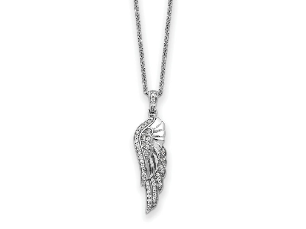 Sentimental Expressions 925 Sterling Silver Cable  CZ Heaven Sent Wing 22in Necklace 22 Inches x 8.2 mm