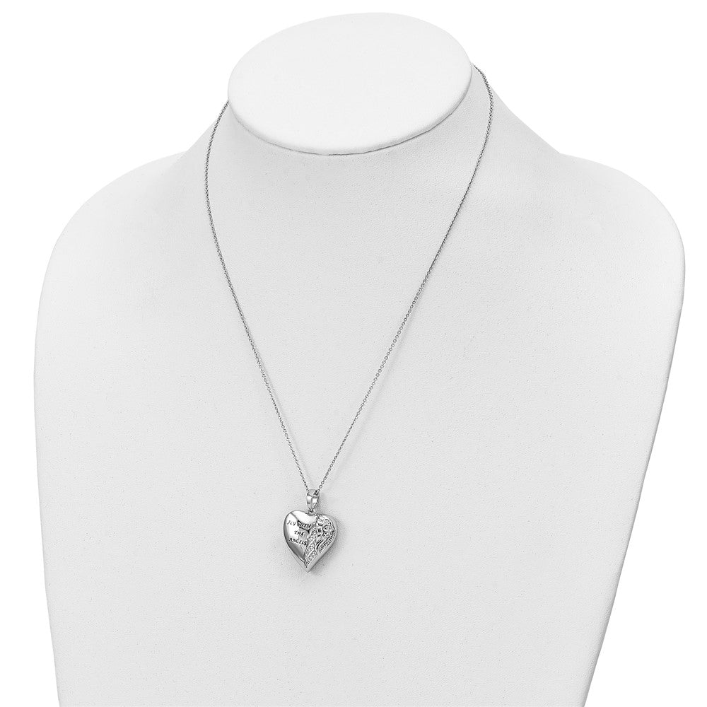 Sentimental Expressions 925 Sterling Silver Rhodium Antiqued CZ Fly W/Angels Ash Holder Necklace 18 Inches x 21 mm