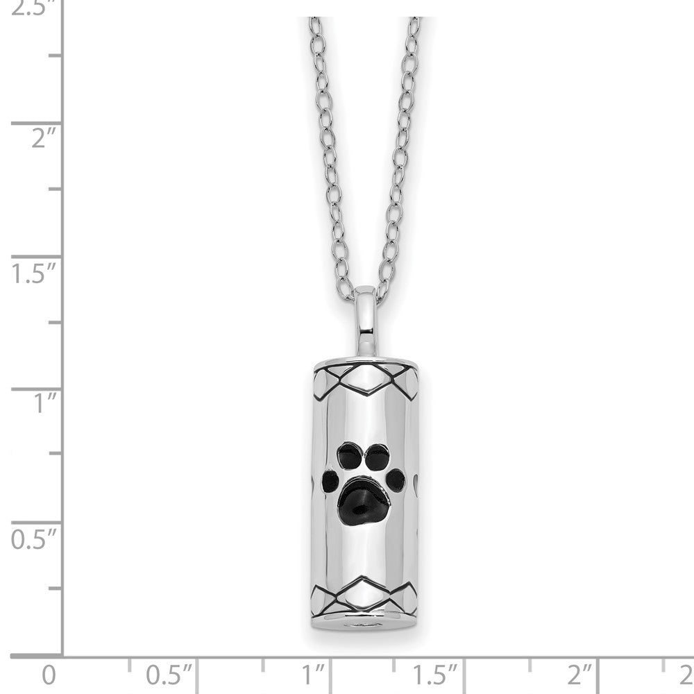 Sentimental Expressions 925 Sterling Silver Antiqued Paws Cylinder Ash Holder Necklace 18 Inches x 10 mm