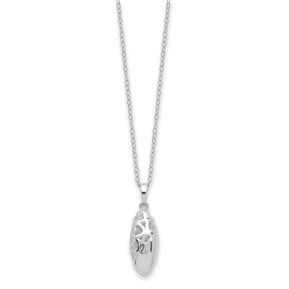 Sentimental Expressions 925 Sterling Silver  Scrolled Hearts Ash Holder Necklace 18 Inches x 10 mm