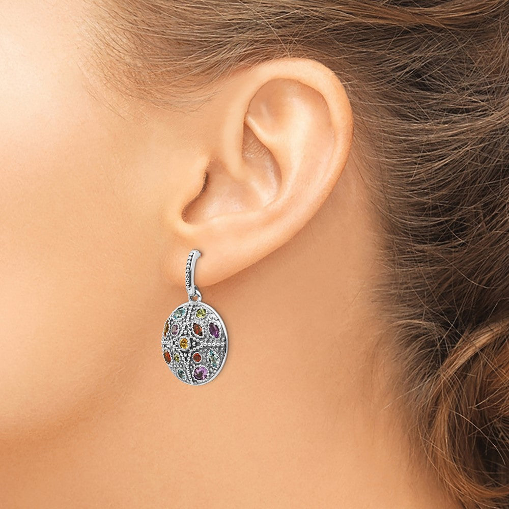 FJC Finejewelers 925 Sterling Silver with Antiqued Multi Stone Post Dangle Earrings 33 x 20 mm