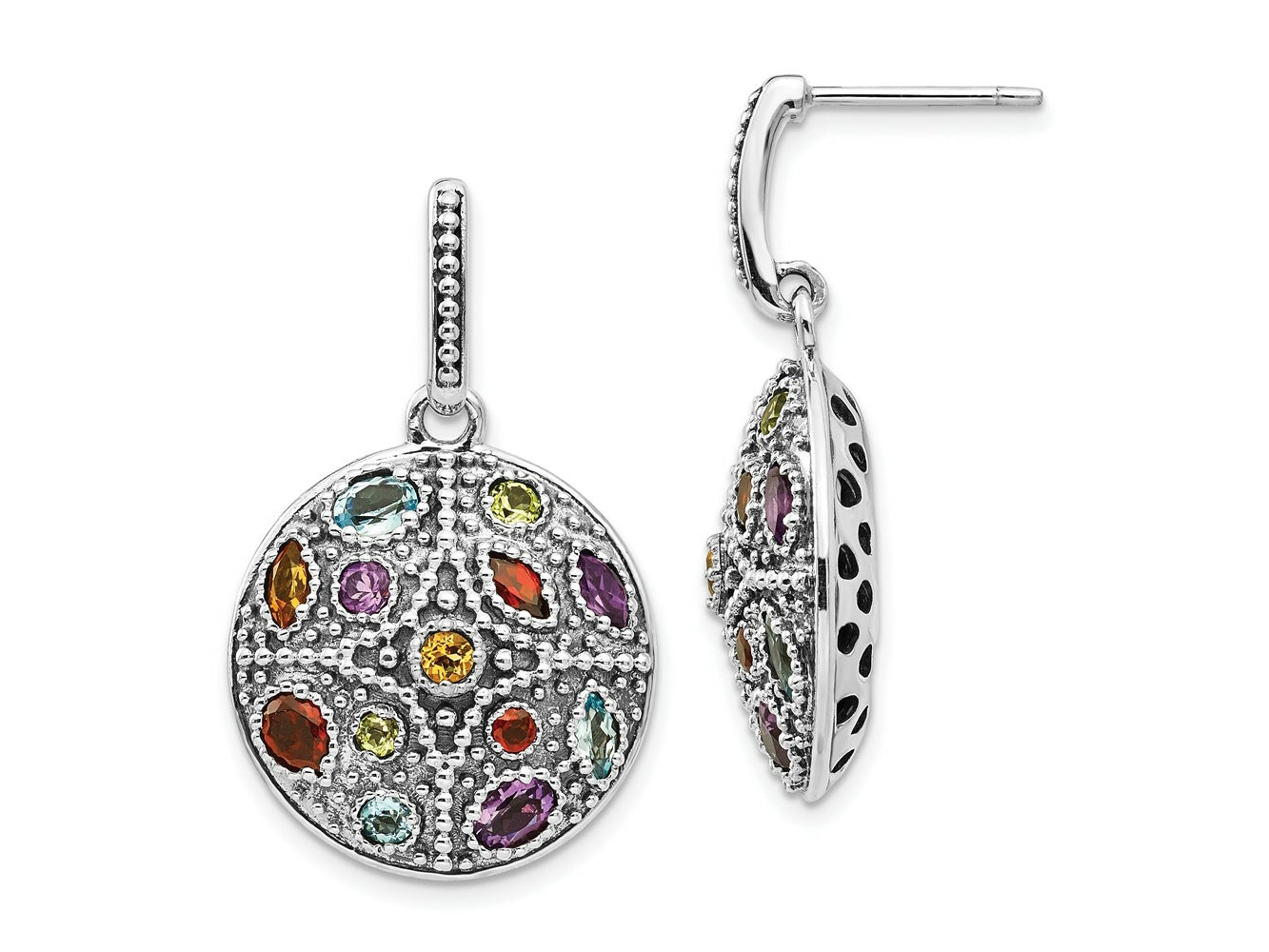 FJC Finejewelers 925 Sterling Silver with Antiqued Multi Stone Post Dangle Earrings 33 x 20 mm