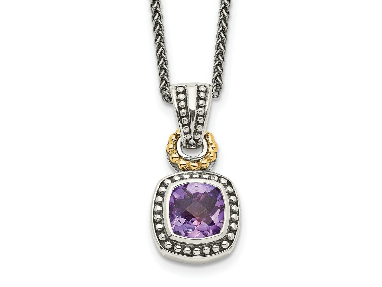 FJC Finejewelers Sterling Silver with 14kt Accent with Antiqued Amethyst Necklace 18 Inches x 14 mm