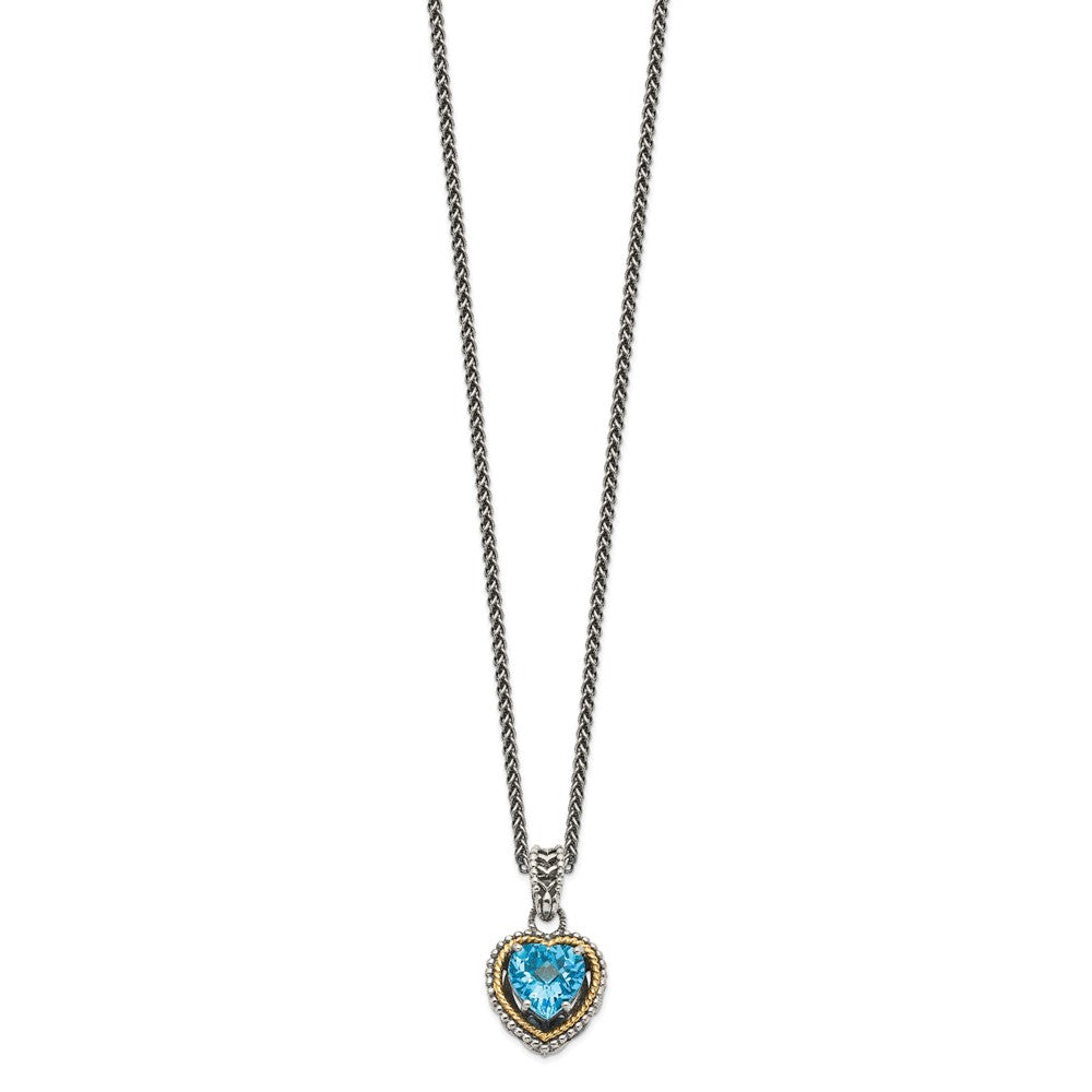 FJC Finejewelers Sterling Silver with 14k accent Antiqued Blue Topaz Heart Necklace 18 Inches x 13 mm