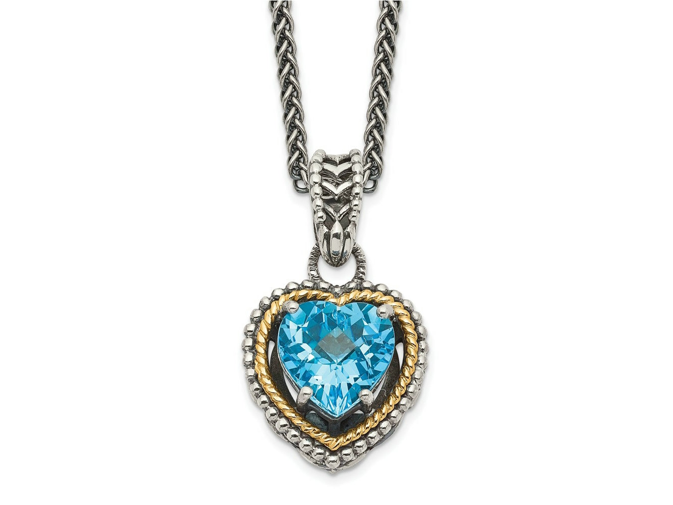 FJC Finejewelers Sterling Silver with 14k accent Antiqued Blue Topaz Heart Necklace 18 Inches x 13 mm