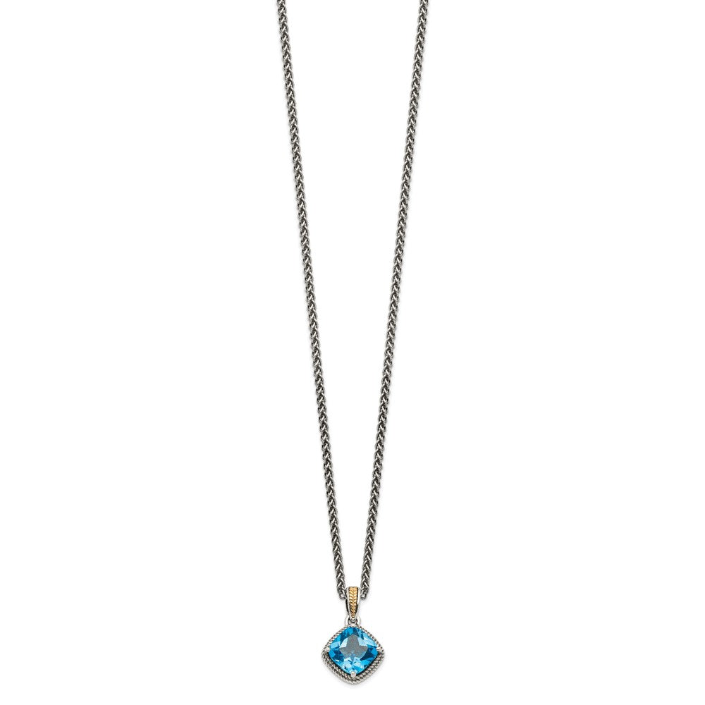 FJC Finejewelers Sterling Silver with 14k Accent Pendant with Antiqued Blue Topaz Necklace 12 mm