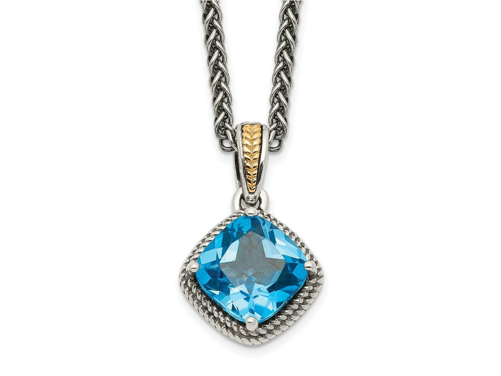 FJC Finejewelers Sterling Silver with 14k Accent Pendant with Antiqued Blue Topaz Necklace 12 mm