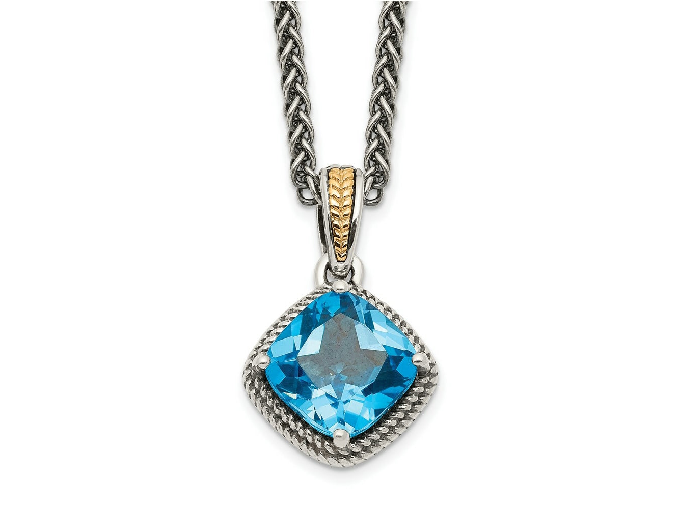 FJC Finejewelers Sterling Silver with 14k Accent Pendant with Antiqued Blue Topaz Necklace 12 mm
