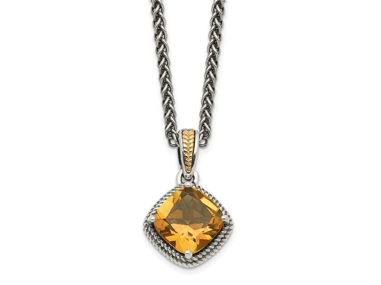 FJC Finejewelers Sterling Silver with 14k Accent Pendant with Antiqued Citrine Necklace 18 Inches x 11 mm