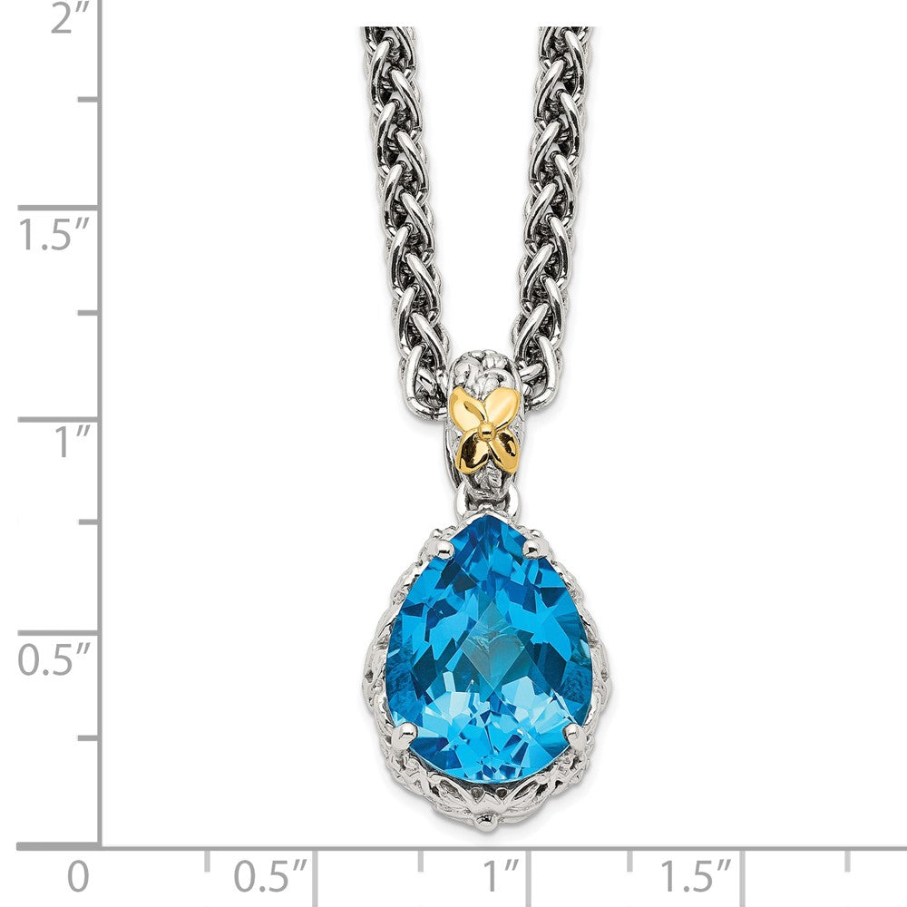 FJC Finejewelers Sterling Silver with 14k Accent Pendant  with Blue Topaz Necklace 18 Inches x 13 mm