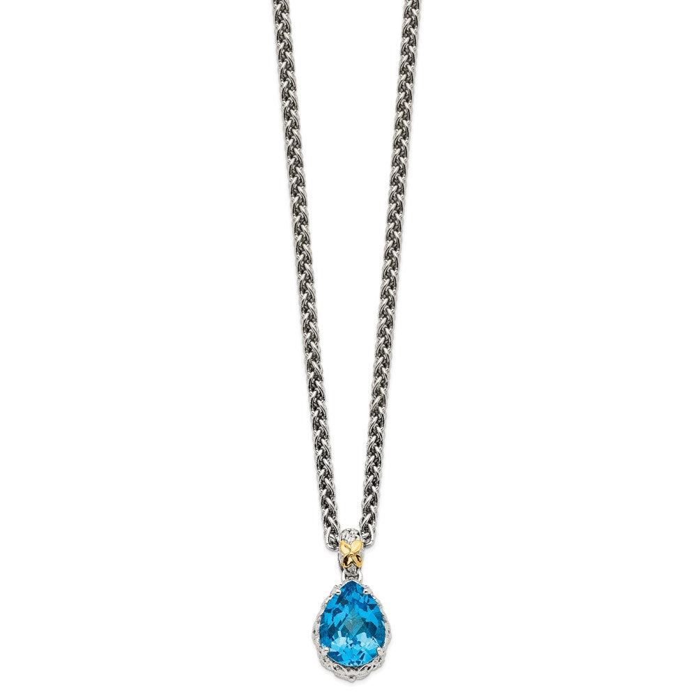 FJC Finejewelers Sterling Silver with 14k Accent Pendant  with Blue Topaz Necklace 18 Inches x 13 mm