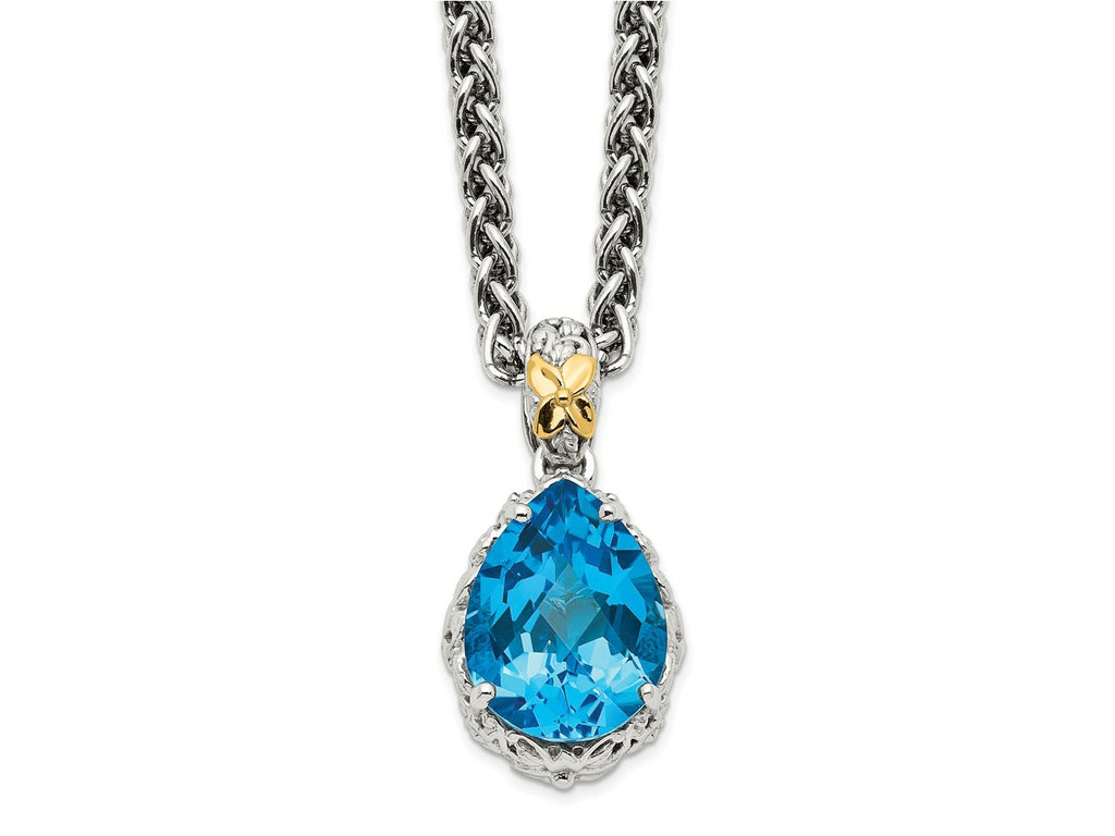 FJC Finejewelers Sterling Silver with 14k Accent Pendant  with Blue Topaz Necklace 18 Inches x 13 mm
