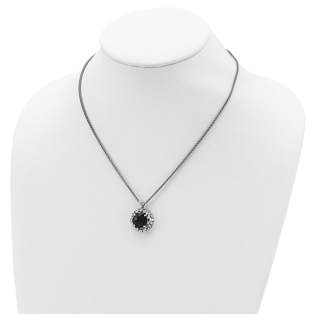 FJC Finejewelers Sterling Silver with 14k Accent Antiqued Onyx Necklace 18 Inches x 20 mm