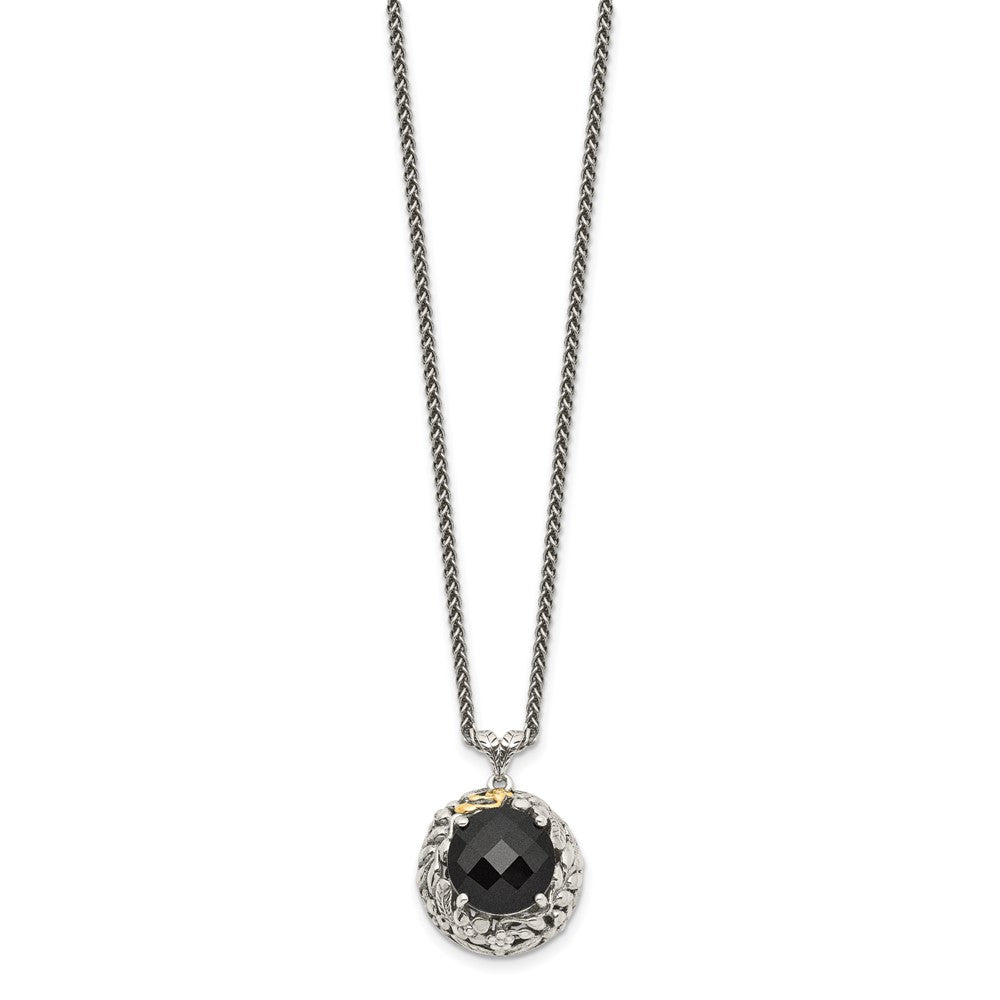 FJC Finejewelers Sterling Silver with 14k Accent Antiqued Onyx Necklace 18 Inches x 20 mm