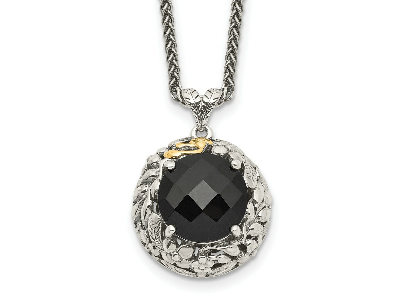 FJC Finejewelers Sterling Silver with 14k Accent Antiqued Onyx Necklace 18 Inches x 20 mm
