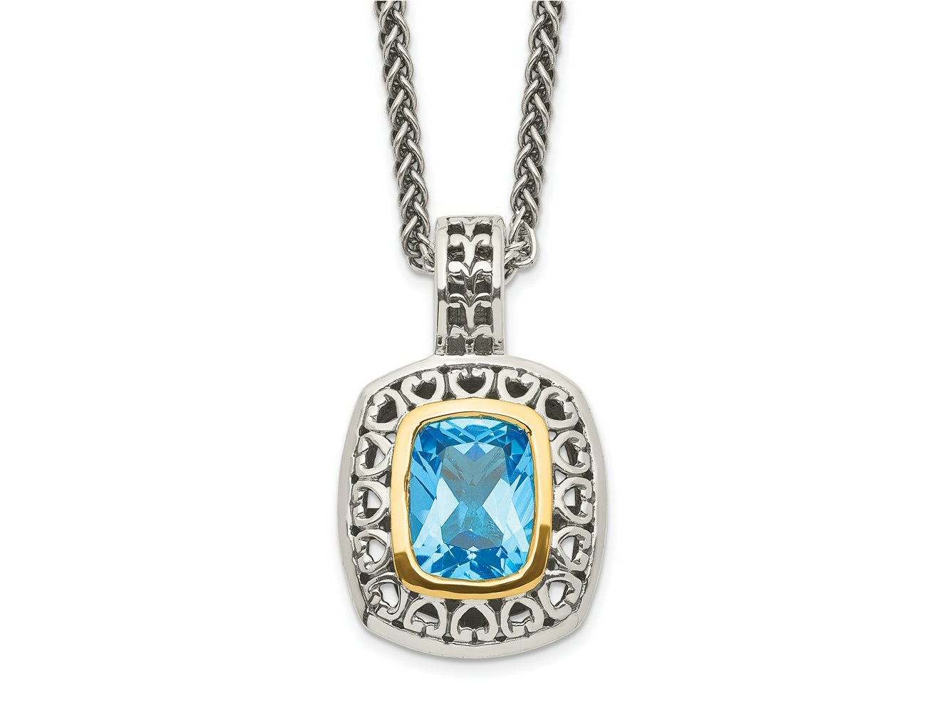 FJC Finejewelers Sterling Silver with 14kt Accent Light Swiss Blue Topaz Necklace 2.7 cttw 18 in Chain