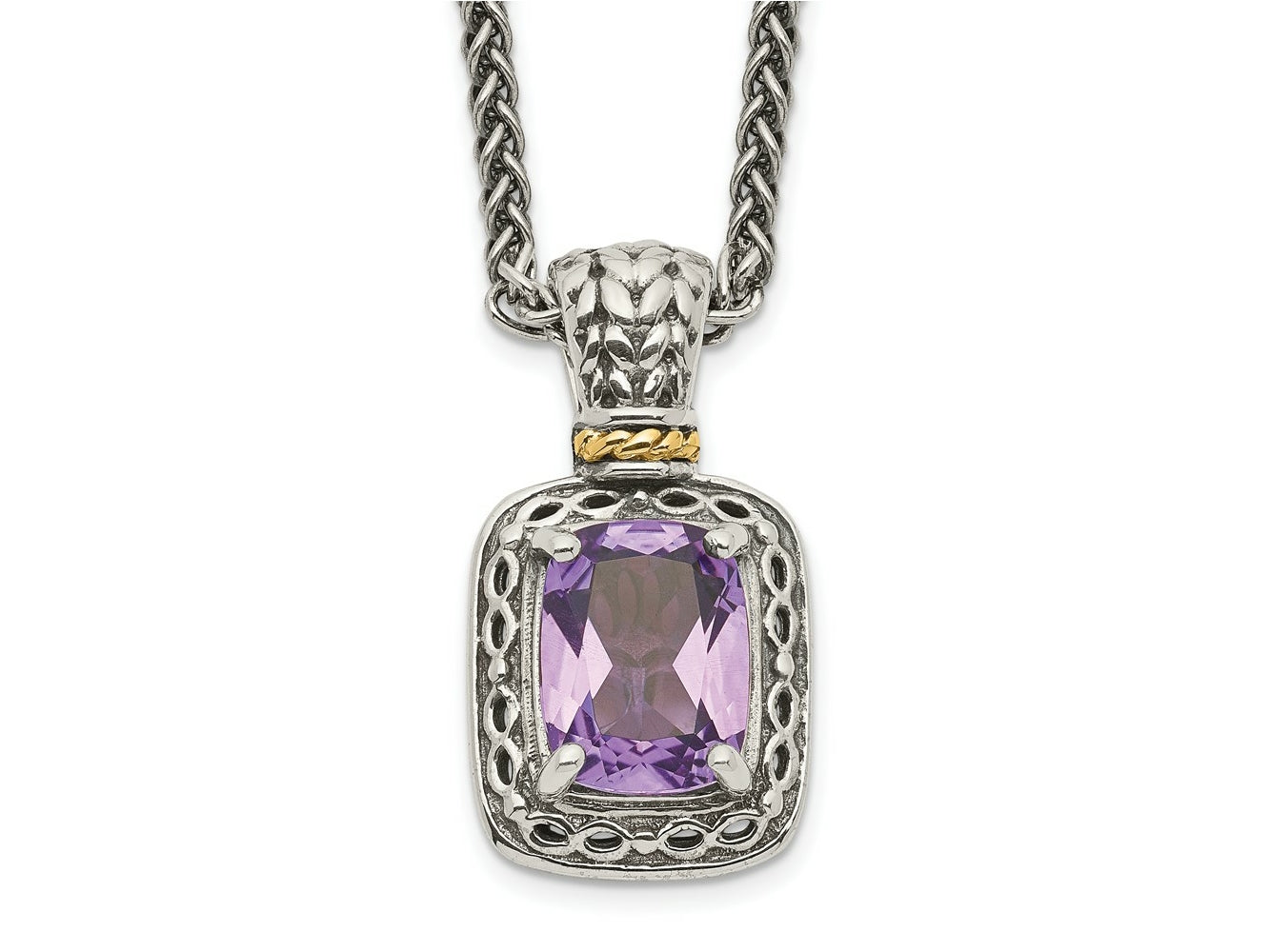FJC Finejewelers Sterling Silver with 14kt Accent Amethyst Necklace 18 Inches Chain