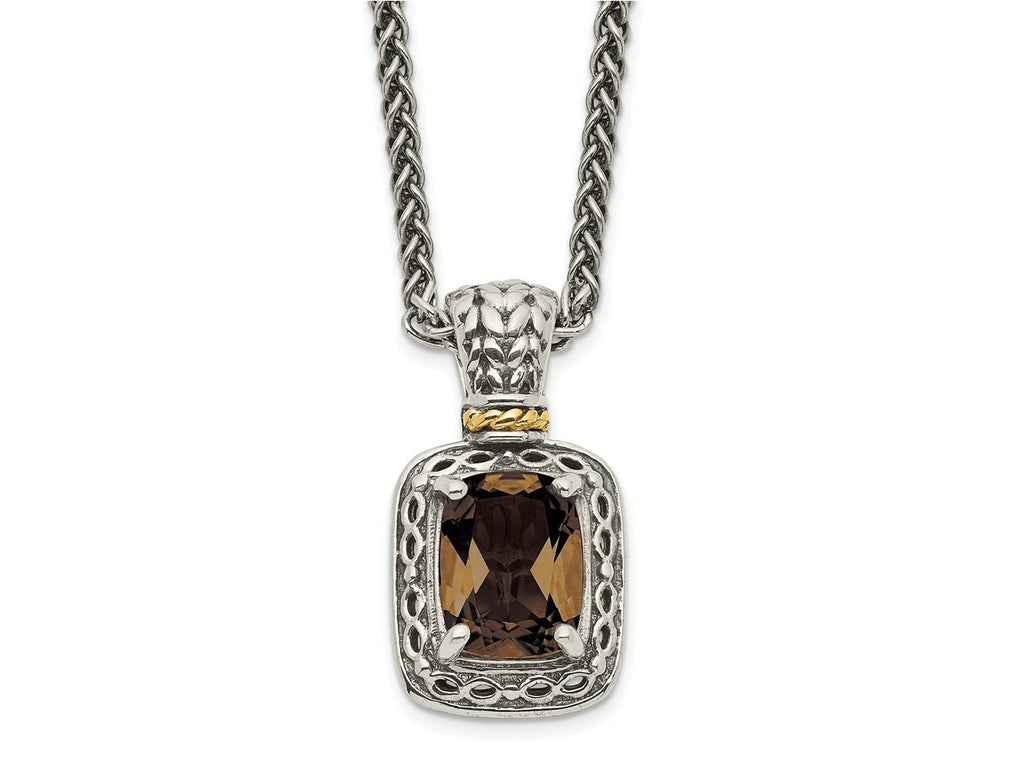 FJC Finejewelers Sterling Silver with 14kt Accent Smoky Quartz Necklace 18 Inches x 10 mm