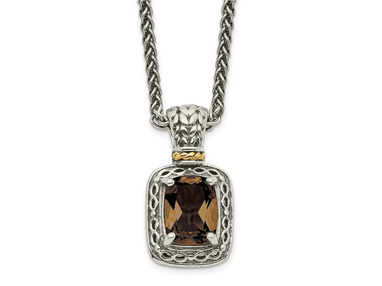 FJC Finejewelers Sterling Silver with 14kt Accent Smoky Quartz Necklace 18 Inches x 10 mm