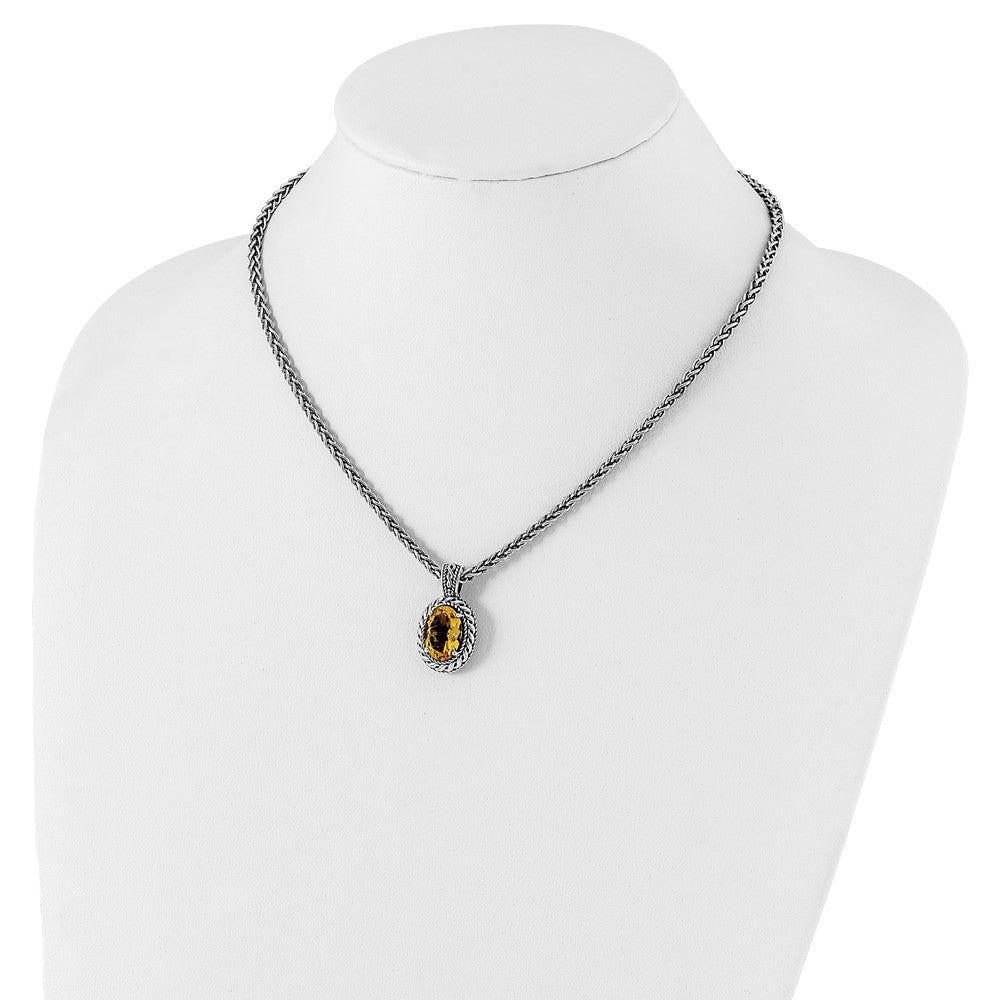 FJC Finejewelers Sterling Silver with 14kt Accent Antiqued Citrine Pendant Necklace18 Inches x 15 mm