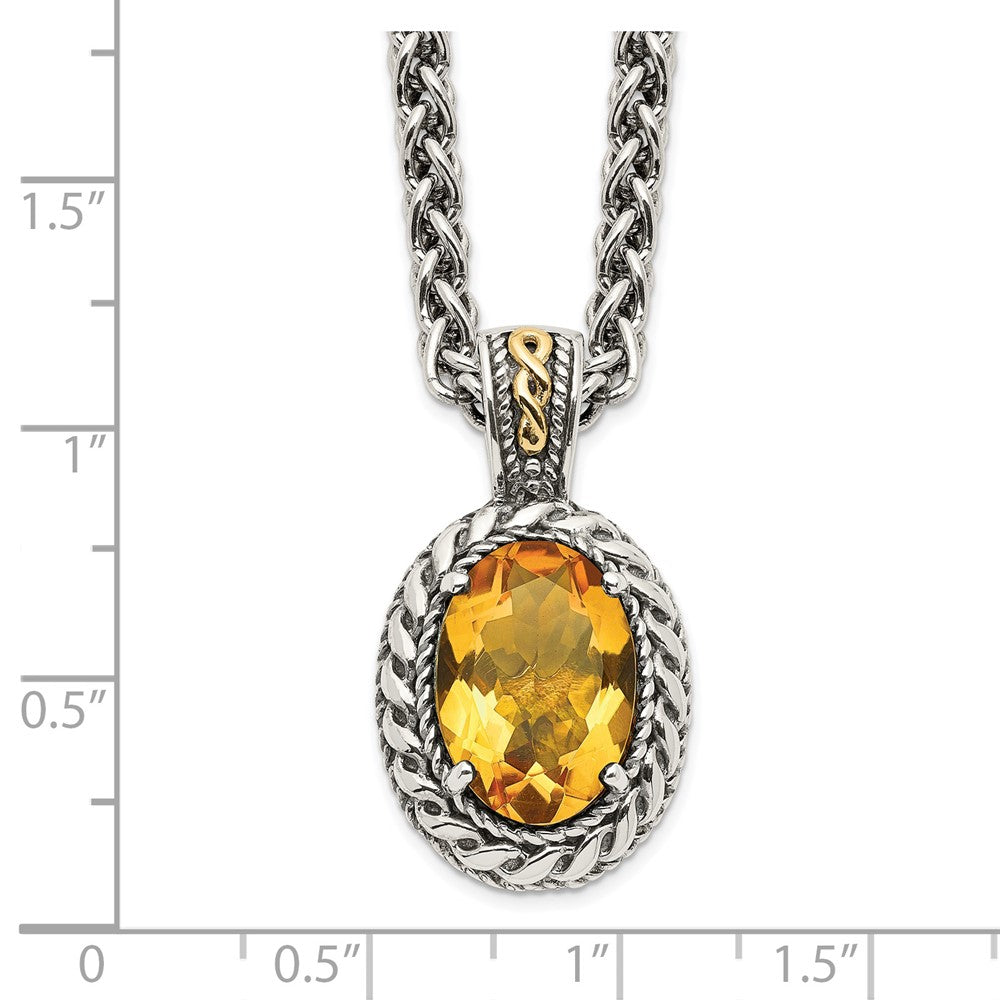 FJC Finejewelers Sterling Silver with 14kt Accent Antiqued Citrine Pendant Necklace18 Inches x 15 mm