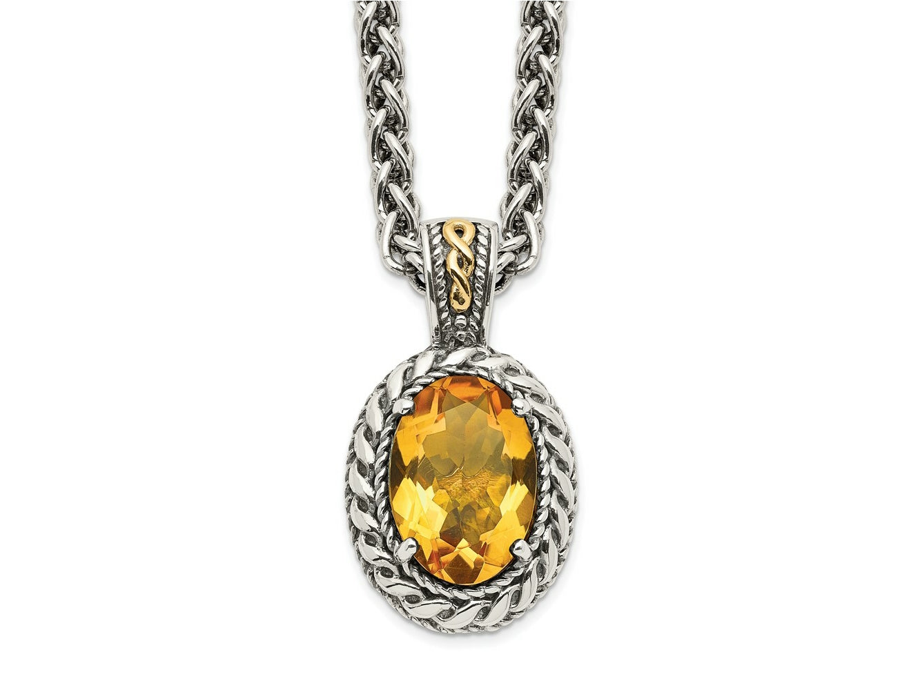 FJC Finejewelers Sterling Silver with 14kt Accent Antiqued Citrine Pendant Necklace18 Inches x 15 mm