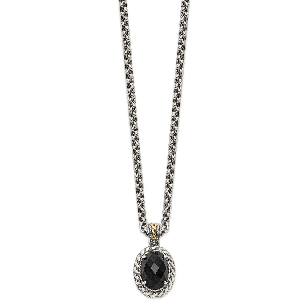 FJC Finejewelers Sterling Silver with 14kt Accent Spiga with Antiqued Onyx Necklace 18 Inches x 16 mm