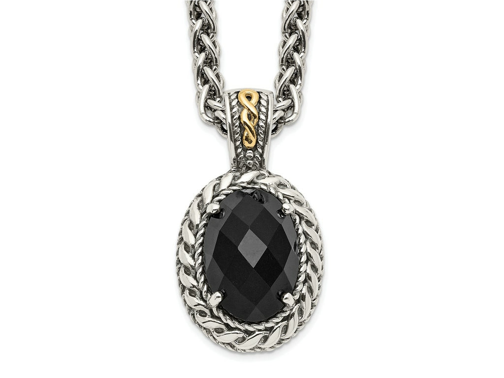 FJC Finejewelers Sterling Silver with 14kt Accent Spiga with Antiqued Onyx Necklace 18 Inches x 16 mm