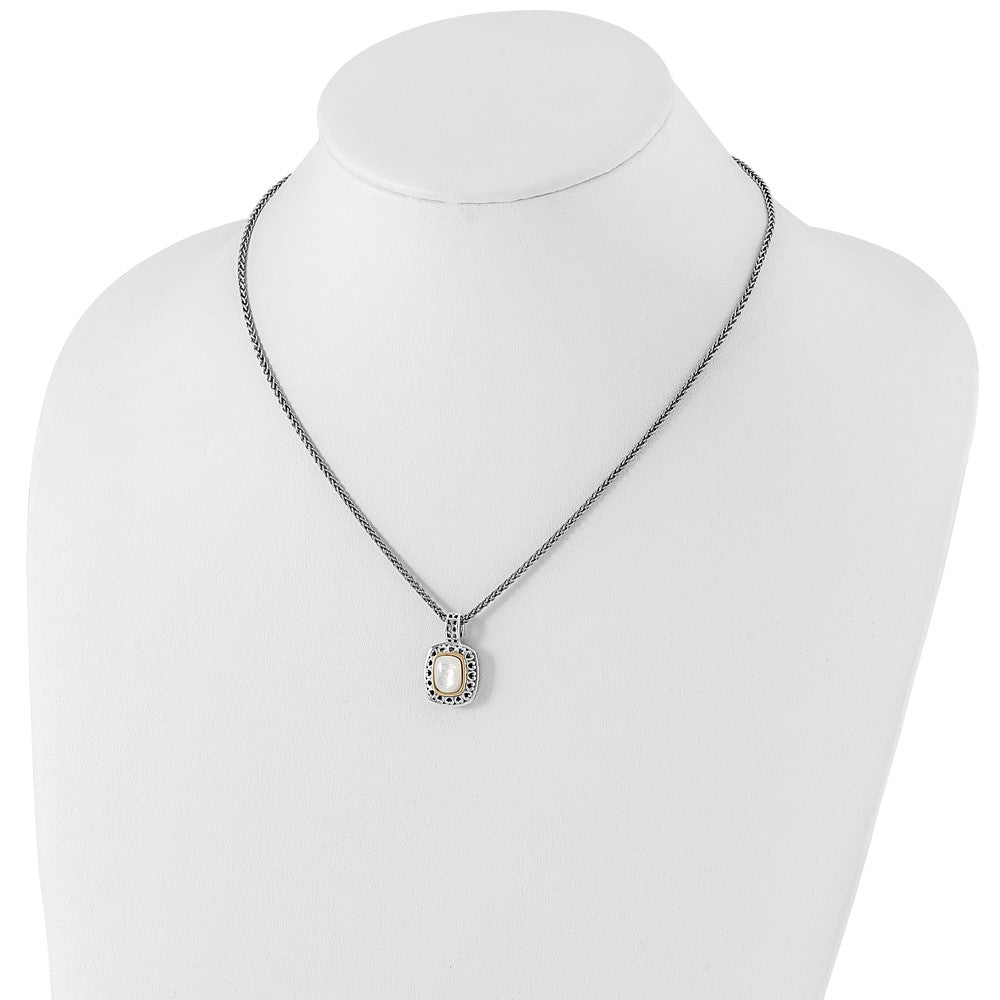 FJC Finejewelers Sterling Silver with 14kt Accent Fancy with Antiqued MOP Necklace 18 Inches x 14 mm