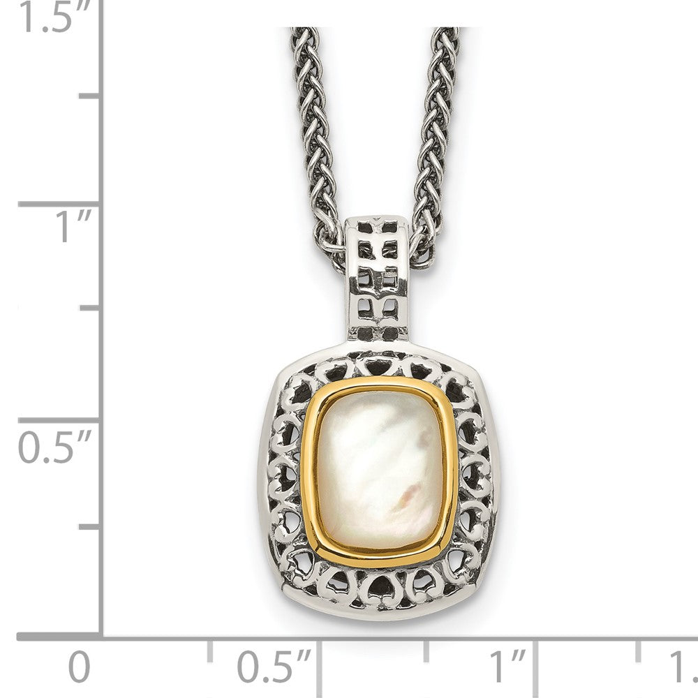 FJC Finejewelers Sterling Silver with 14kt Accent Fancy with Antiqued MOP Necklace 18 Inches x 14 mm