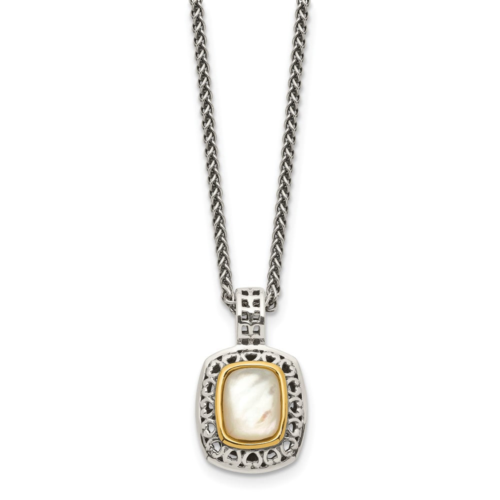 FJC Finejewelers Sterling Silver with 14kt Accent Fancy with Antiqued MOP Necklace 18 Inches x 14 mm