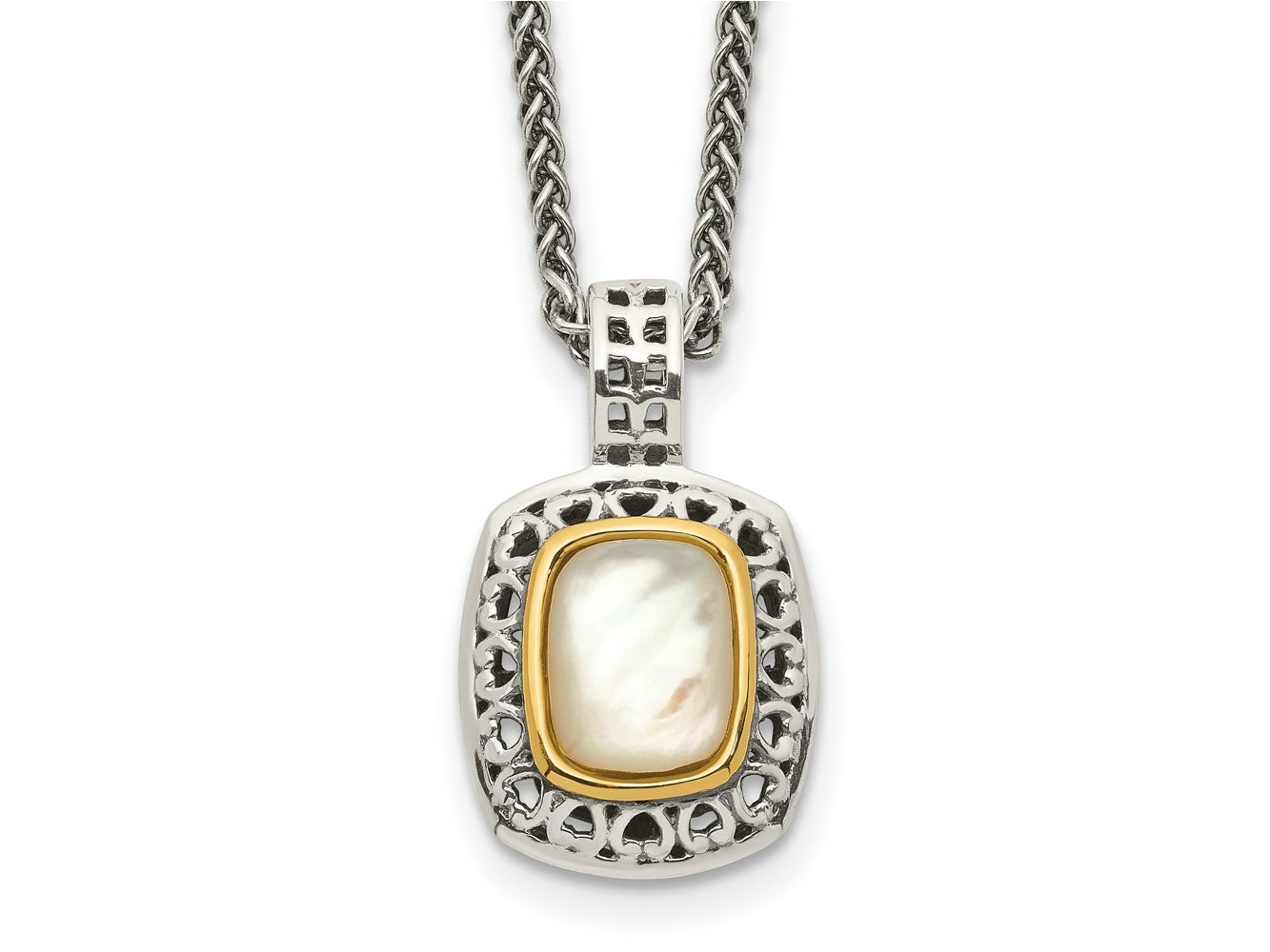 FJC Finejewelers Sterling Silver with 14kt Accent Fancy with Antiqued MOP Necklace 18 Inches x 14 mm